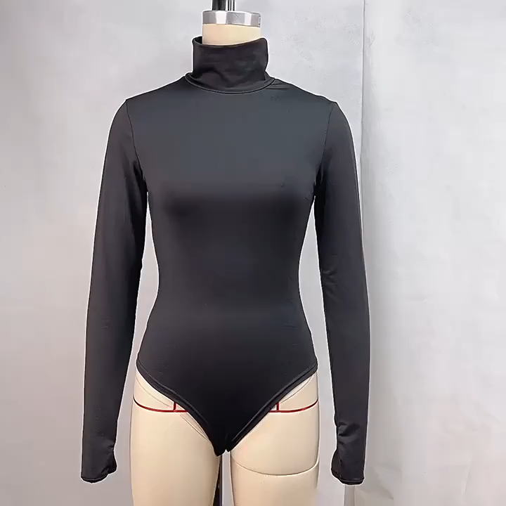 OM-2025 Fall/Winter Sexy High-Neck Long-Sleeved Tight-Fitting High-Elastic One-Piece Fitness Sports Women's Top